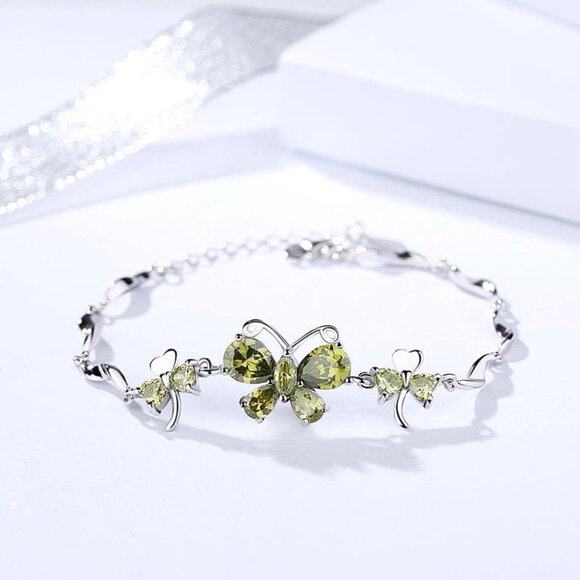 Butterfly Bracelet Sterling Silver and Genuine Amethyst, Purple, Green, Yellow - Picture 3 of 5